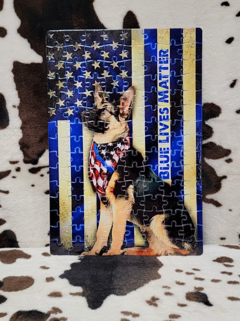 German Shepherd Blue Lives Matter Puzzle 120 Piece Custom Handmade Jigsaw Puzzle